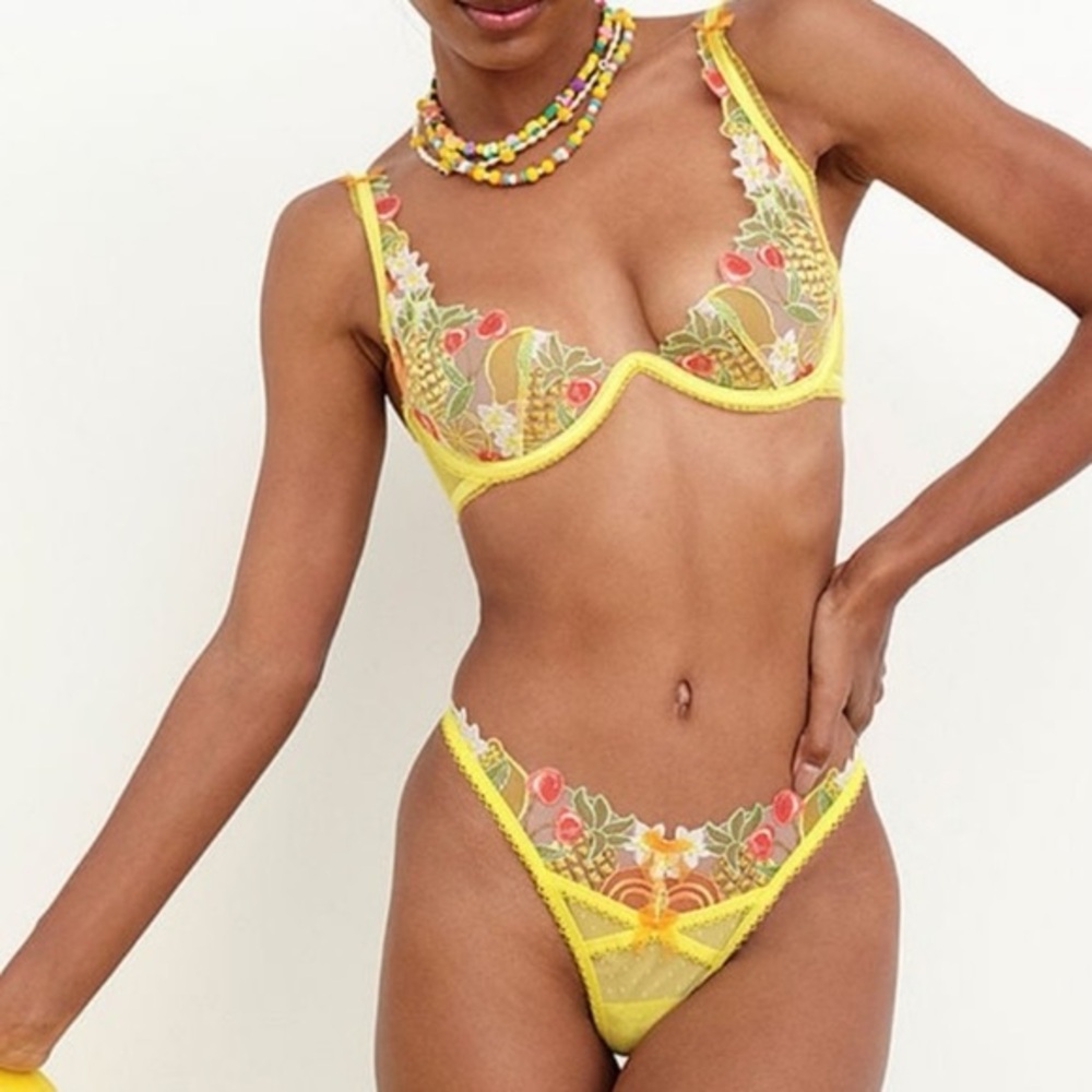 For Love And Lemons Bright Yellow Lace Bra